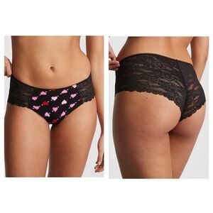 Victoria's Secret PINK Black Lace Back Heart Panty Medium